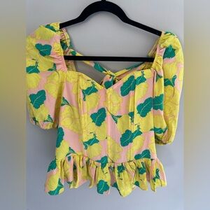 Floral Puff Sleeve Corset Top